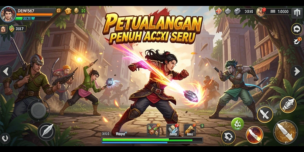 Screenshot utama DEWI567 menampilkan aksi pertempuran yang intens.