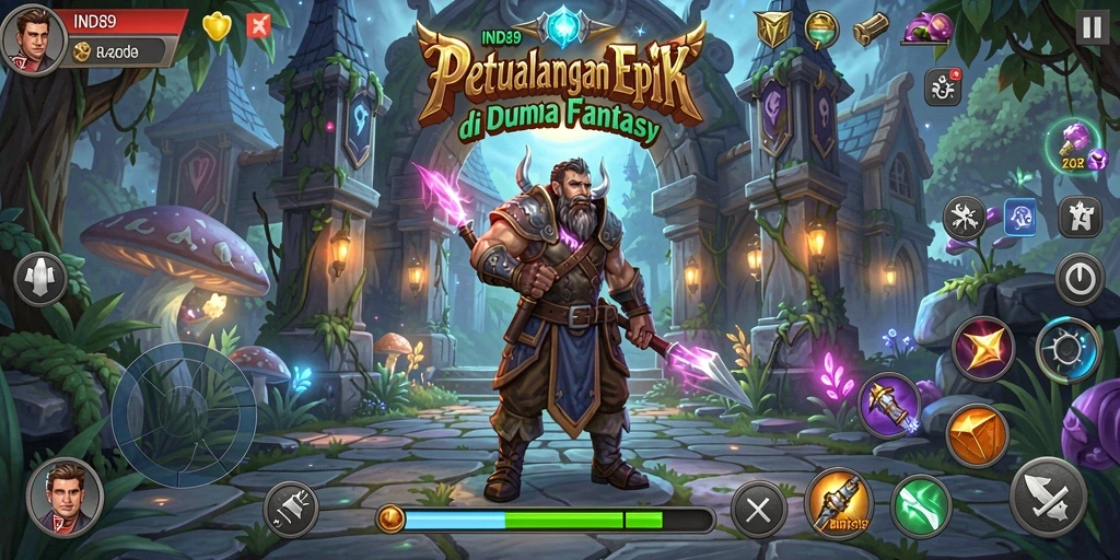 Tampilan gameplay IND89 menampilkan petualangan dan pertarungan epik.