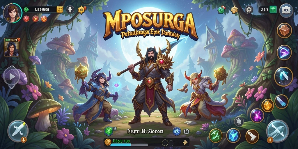 Screenshot gameplay MPOSURGA menampilkan pertempuran seru dan dunia yang luas.