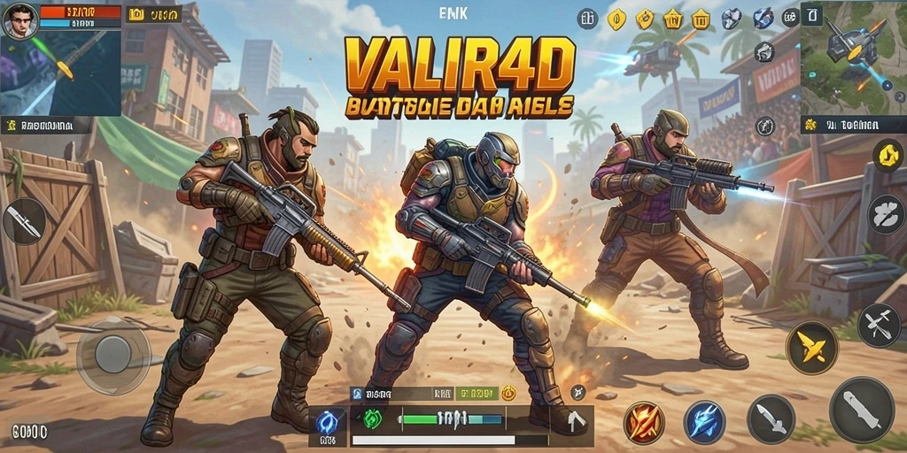 Screenshot gameplay VALIR4D menampilkan pertempuran seru dalam arena Battle Royale.